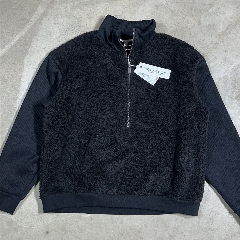 Workshop Republic Black 1/4 Zip Teddy Coat Jacket Pullover Size Medium